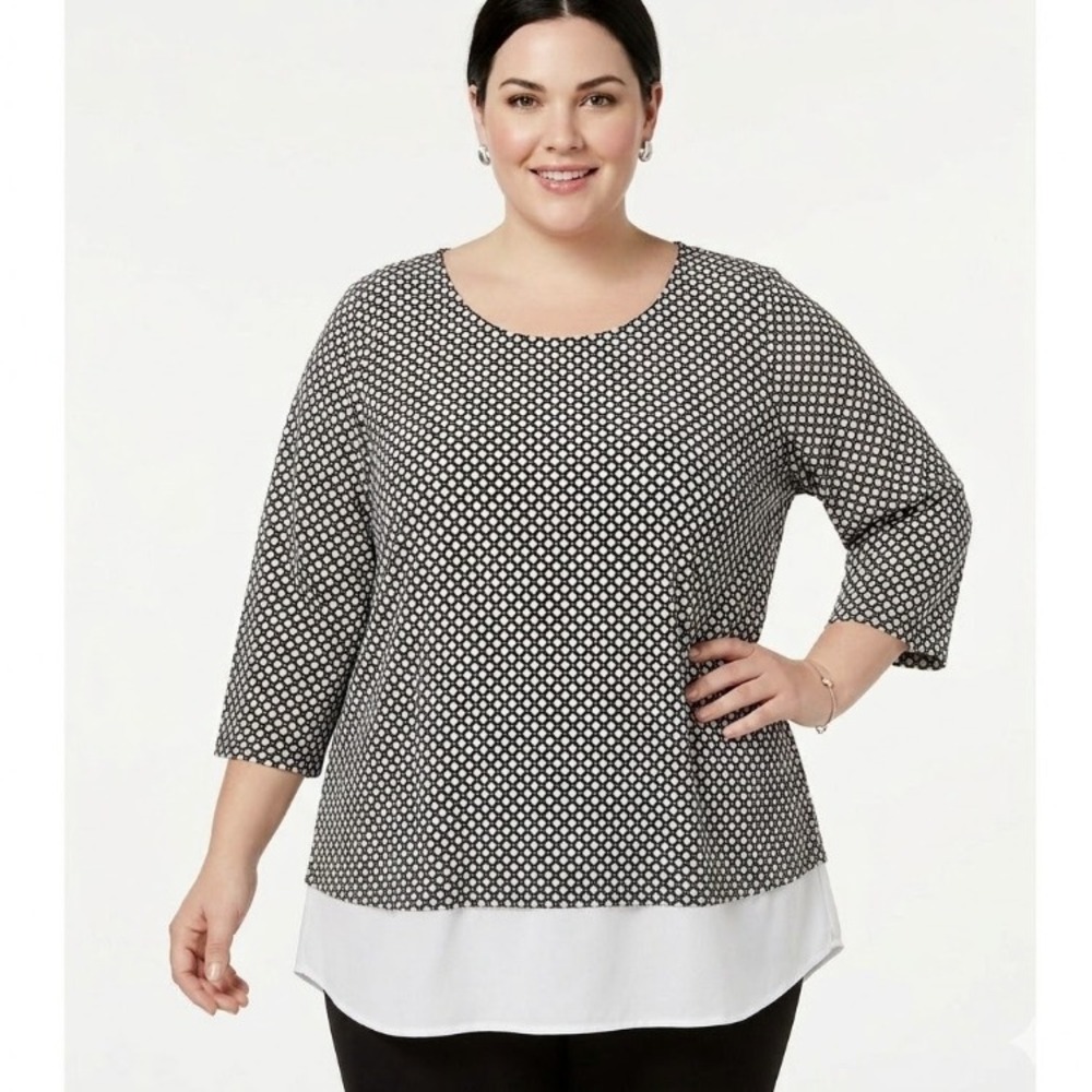 Adrianna Papell Black White Soft Stretch Round Neck Blouse Size 3X